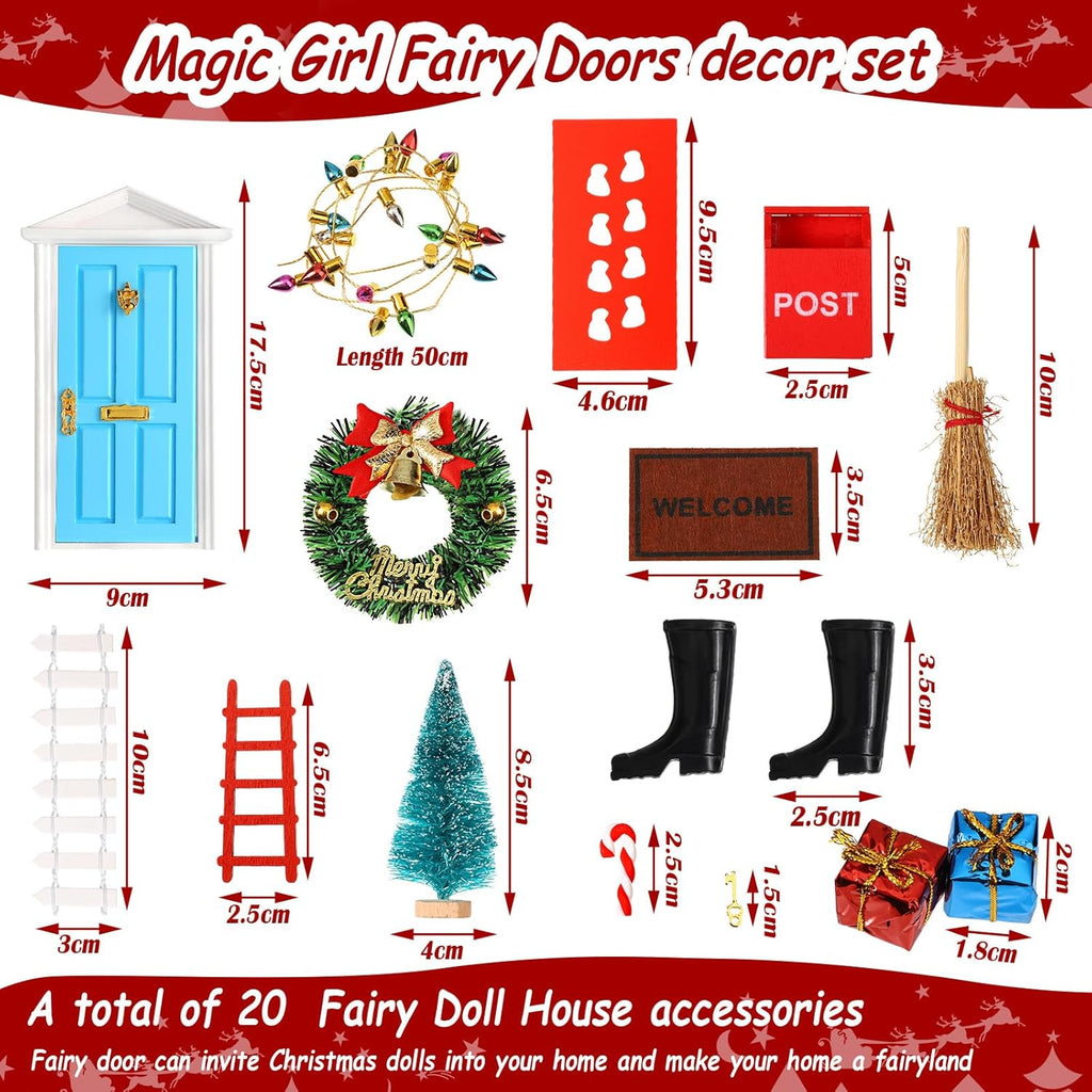 Skiennix 20 Pcs Christmas Elf Fairy Doors - Enchanted Miniature Outdoor Decor for Kids | Red & Blue