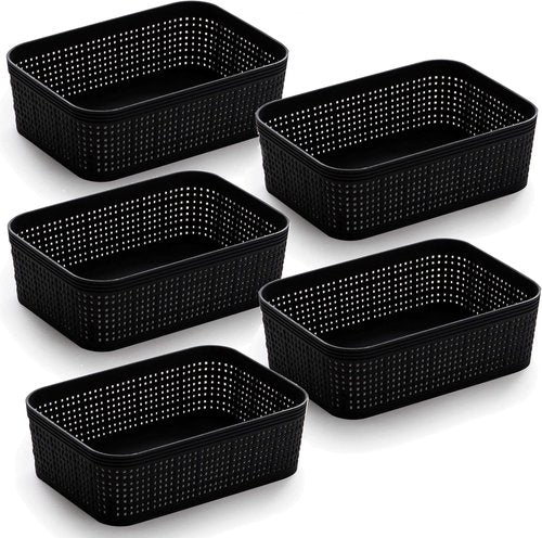 BINO Woven Plastic Basket - Stylish Home Organization | XS Black, 5-Pack | Space-Saving Design