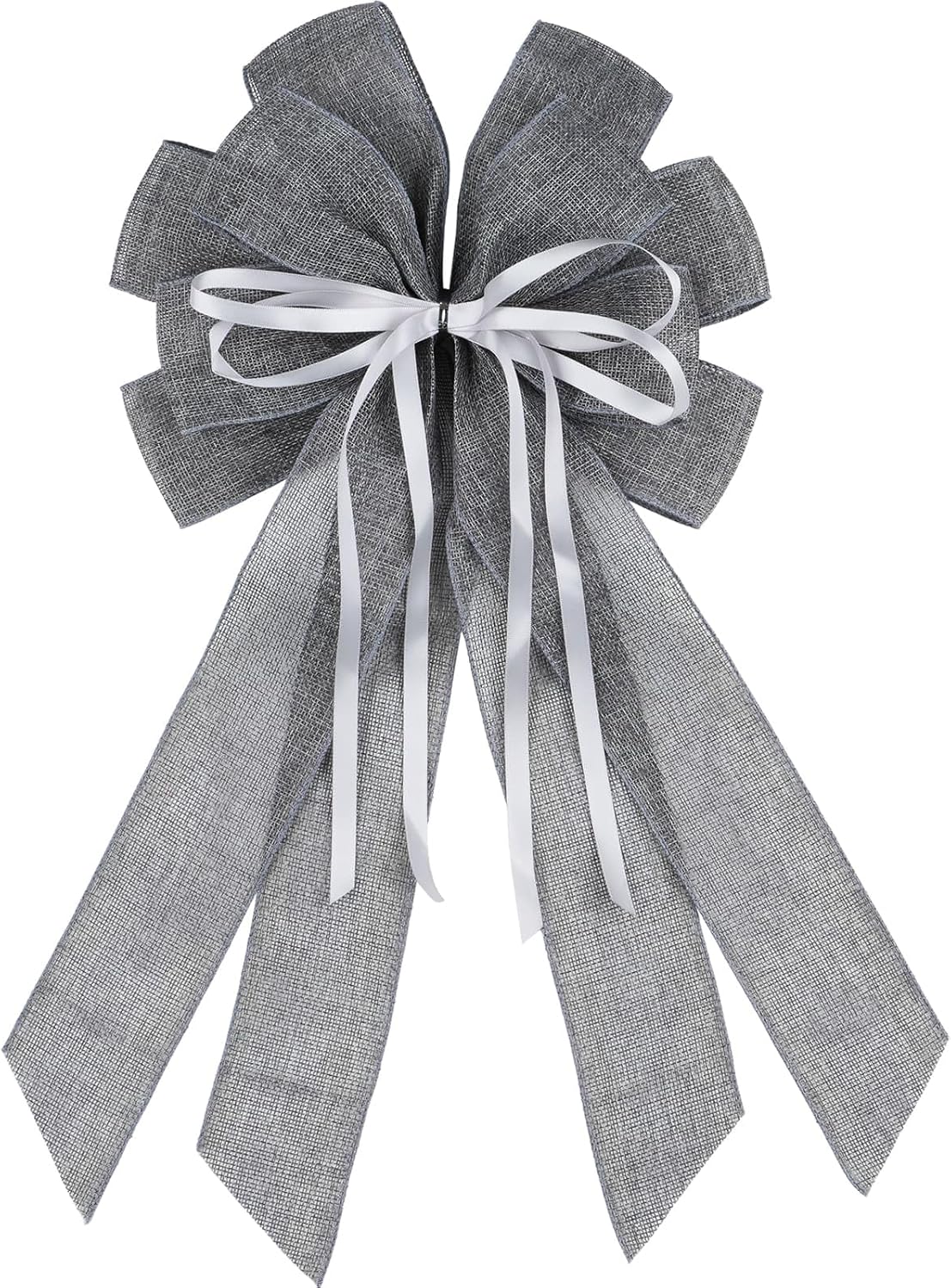 YKW Large Gray Burlap Bow - 20x11 Inch Modern Farmhouse Wreath Decor | Winter Holiday Indoor/Outdoor Ornaments