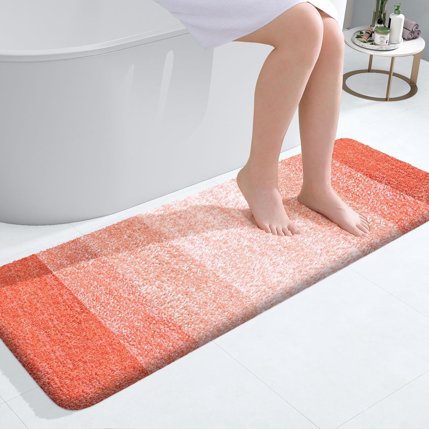 OLANLY Bathroom Runner Rug - Extra Soft Microfiber Mat with Rubber Backing | 47x17, Quick Dry, Coral