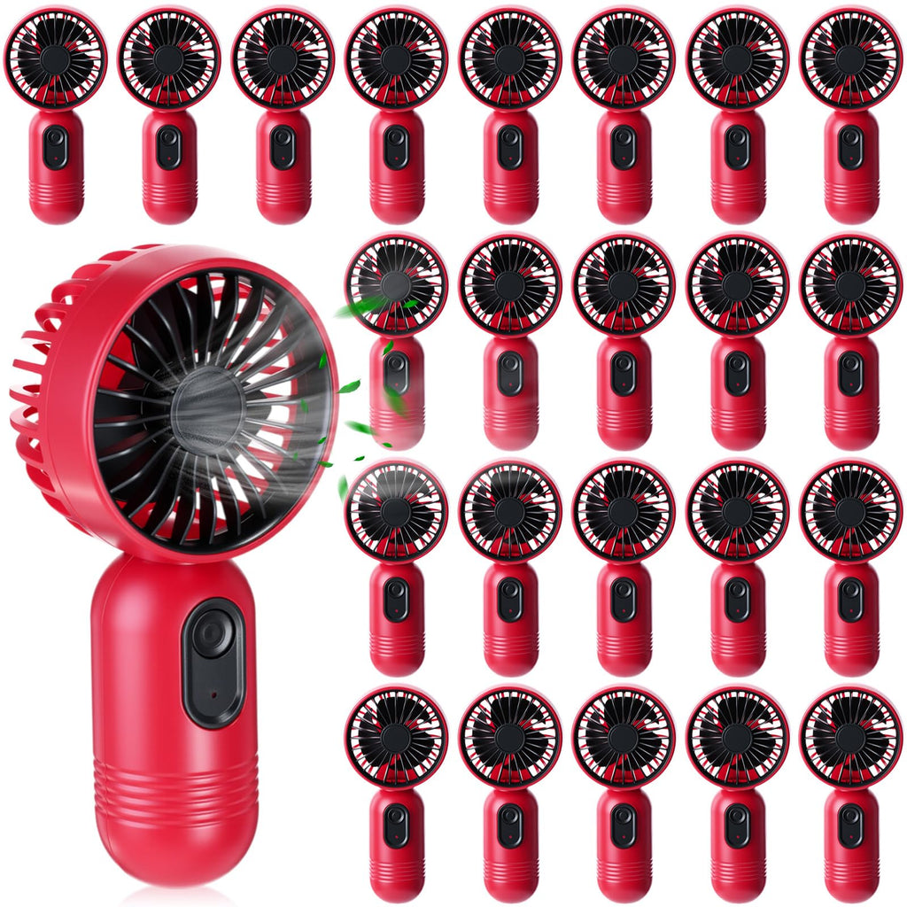 Rossesay 24 Pack Mini Portable Fan Bulk for Travel 3 Speeds, Rechargeable USB Battery Operated, Small Handheld Personal Eyelash Fans for Women Men Indoor Outdoor(Red)