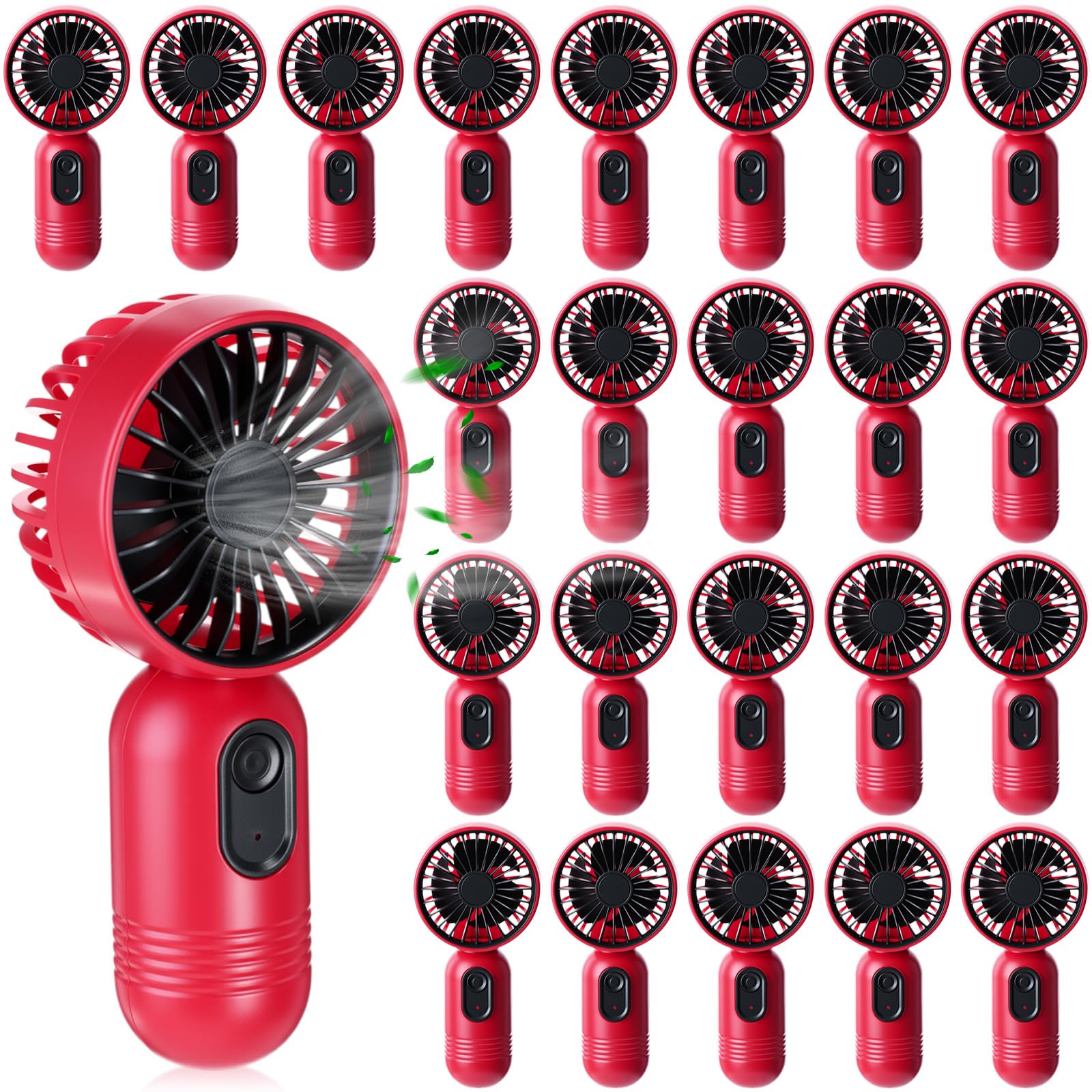 Rossesay 24 Pack Mini Portable Fan Bulk for Travel 3 Speeds, Rechargeable USB Battery Operated, Small Handheld Personal Eyelash Fans for Women Men Indoor Outdoor(Red)