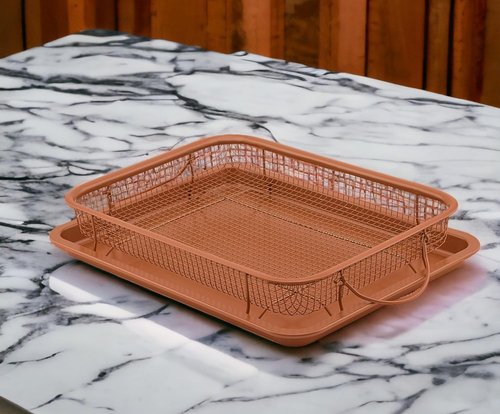 G&S Nonstick Crisper Basket Set - Durable Copper Baking Pan | 2-Piece Easy-to-Use Set