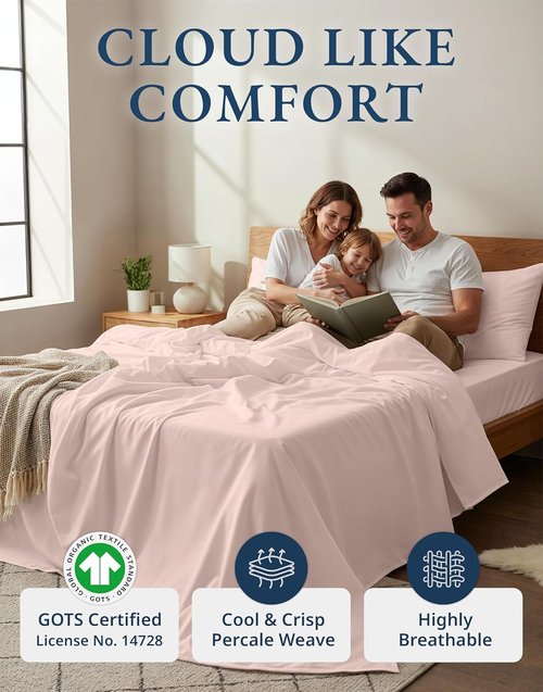 LANE LINEN King Size Sheets Set - 100% Organic Cotton, Soft Percale, Machine Washable, Eco-Friendly - Sepia Rose
