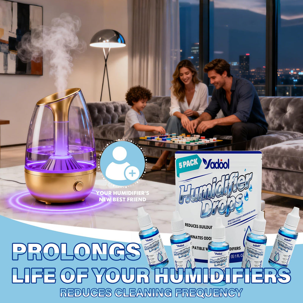 Yadool [5 Pack] Humidifier Cleaner Drops, Humidifier Water Treatment Cleaning Solution for All Makes & Models - Slows Buildup & Scaling - Deeply Cleans & Deodorizes Water - 500+ Day Supply