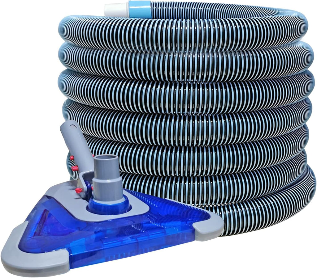 POOLWHALE Swimming Pool Vacuum Hose - 1.5-Inch x 24-Feet with Swivel Cuff & Weighted Head | Ideal for Above Ground & Small Inground Pools