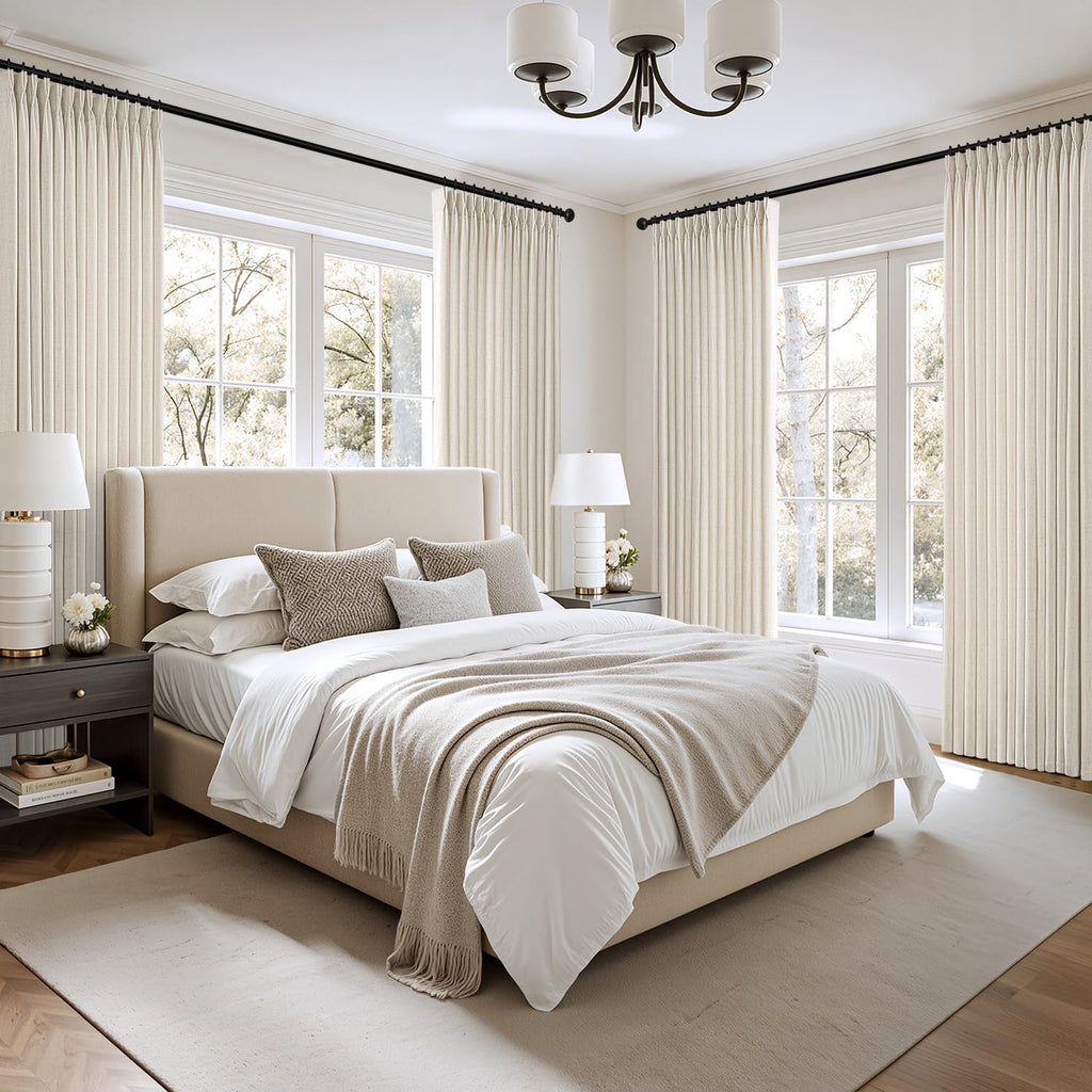 MIULEE Pinch Pleated Thick Linen Curtains - 90-Inch Ivory Cream Semi-Sheer Drapes | 4 Panels for Living Room & Bedroom