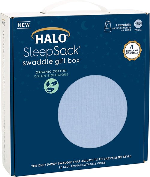 HALO Sleepsack Swaddle - 100% Organic Cotton Newborn Gift Set | TOG 1.5, 0-3 Months, Chambray