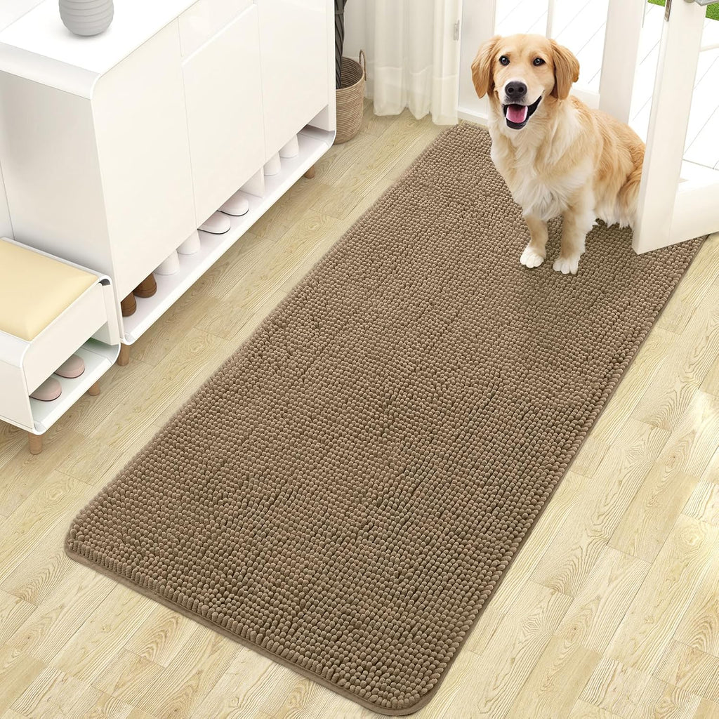 OLANLY Dog Door Mat - Absorbent Non-Slip Mud Mat for Indoor Use | Quick Dry Chenille, 47x24, Tan