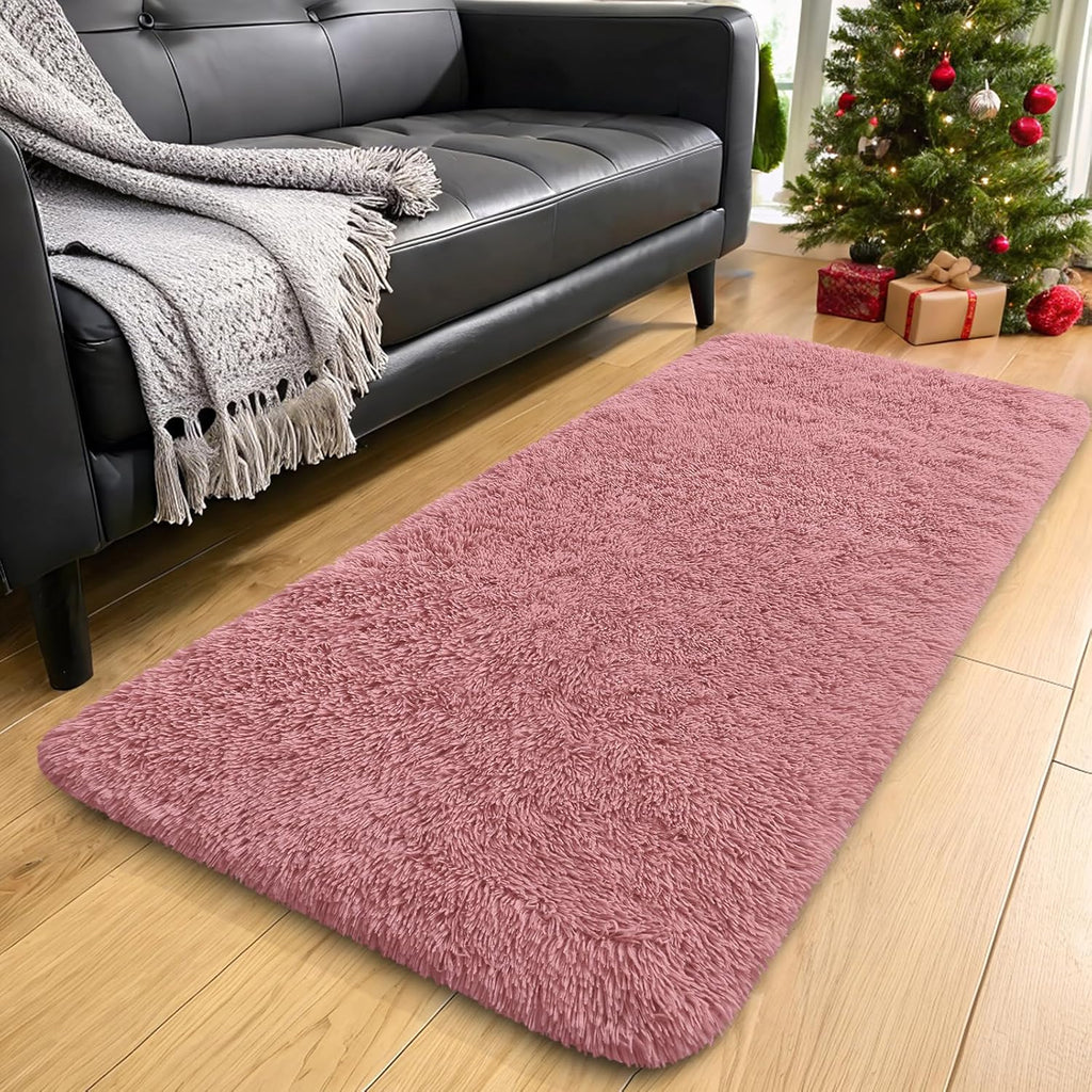 OLANLY Machine Washable 2x4 Runner Rug - Soft Fluffy Shaggy Design for Bedroom & Hallway | Pale Pink