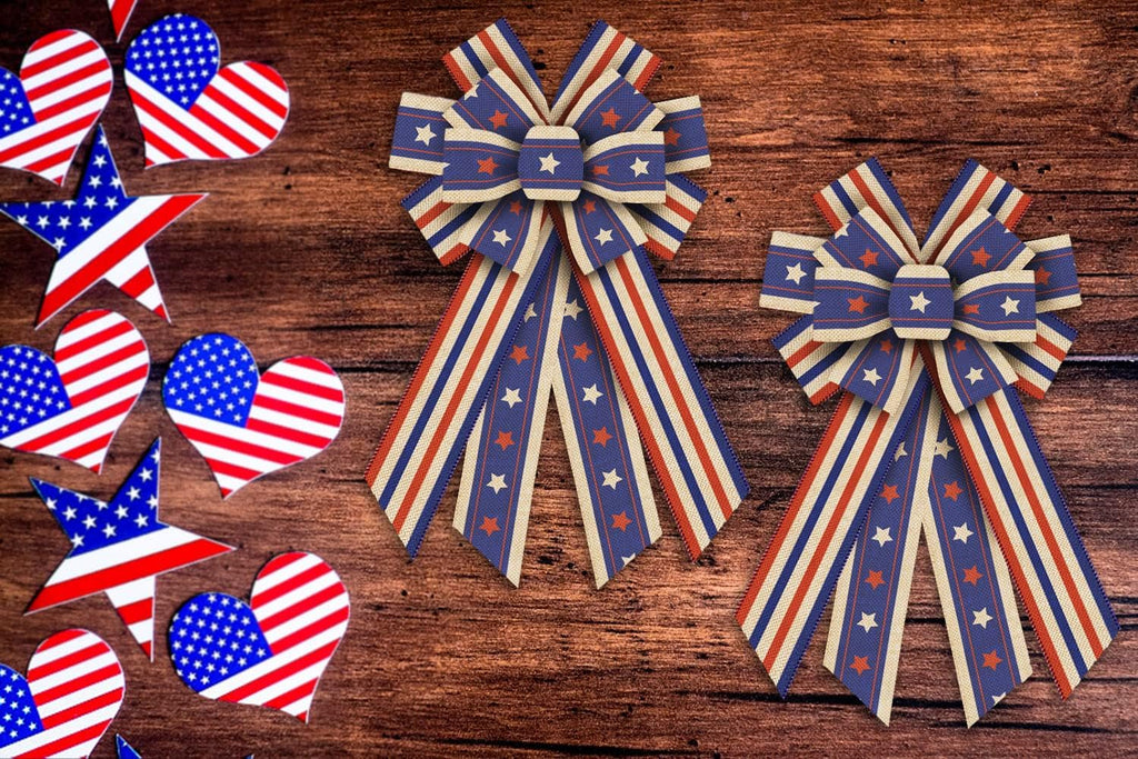 Regine Switzerland Patriotic Independence Day Wreath Bow - July 4th American Flag Burlap Decor