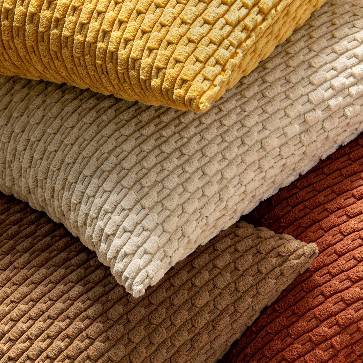 MIULEE Throw Pillow Covers - Soft Corduroy Boho Striped Decorative Pillowcases | Set of 2, 18x18 Inch, Rust