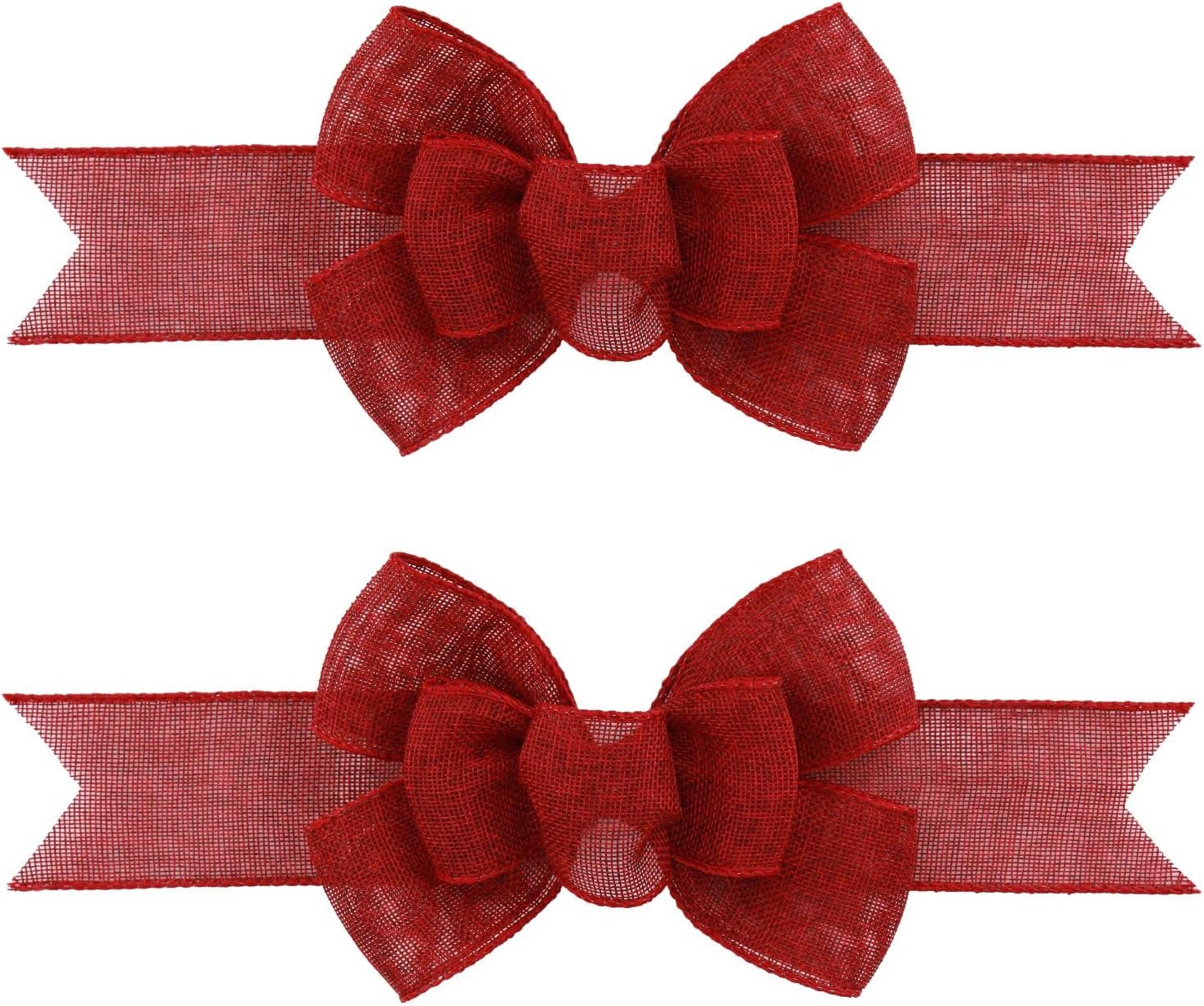 Meseey Burgundy Wired Ribbon Bows - Handmade Premade Burlap for Wreaths & Gift Wrapping | 2 Pcs Set