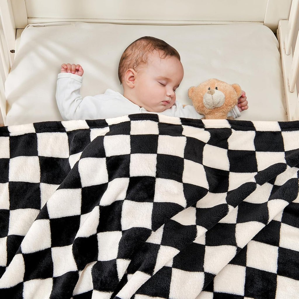 Yurhap Checkered Baby Blanket - Ultra Soft Fleece for Boys & Girls | Cozy 30''x40'' Infant Receiving Blanket in Black
