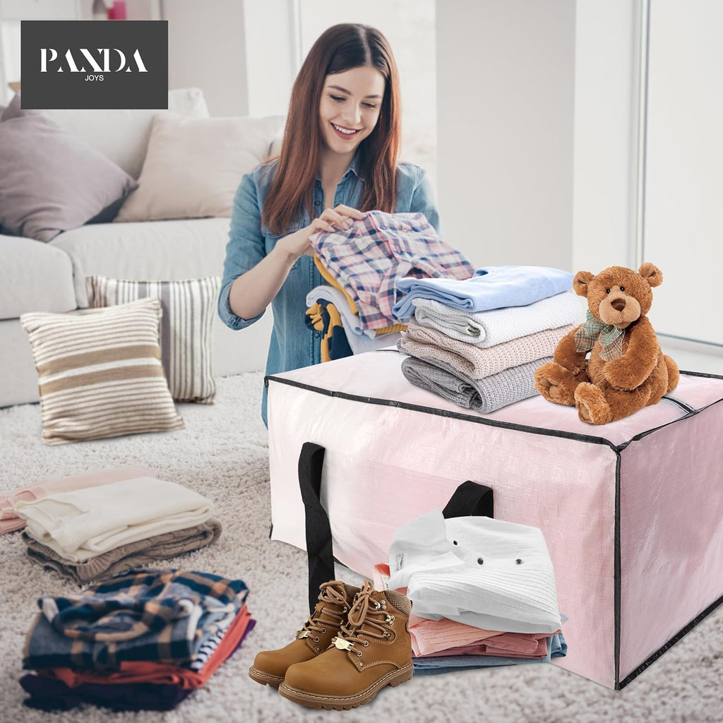 PANDA JOYS Extra Large Moving Bags - Heavy-Duty Storage Totes with Zippers & Handles | 8 Pack, Semi-Transparent