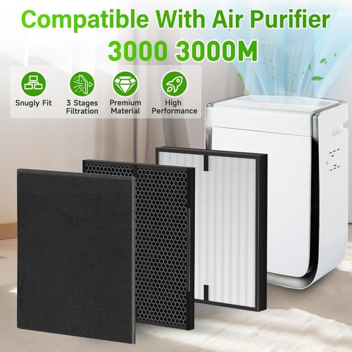 12 Pack 3000 Replacement Filters, Compatible with Air Doctor 3000, 3000M, 3000Pro Air Pur-ifier, 2 Air Filter + 2 Activated Carbon + 8 Carbon Pre-Filters