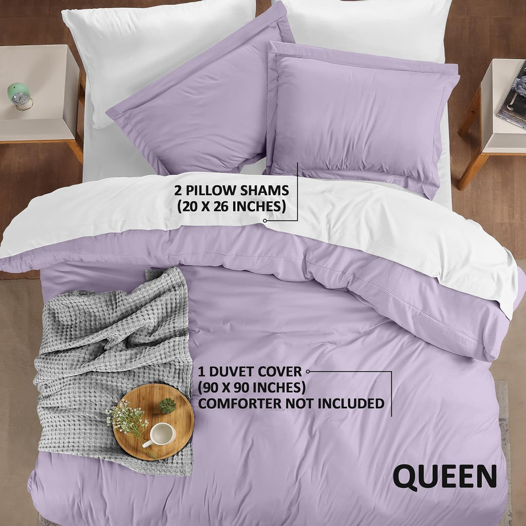 Utopia Bedding Duvet Cover Set - Queen Size 3-Piece with Zipper Closure | Lavender 90x90 Inches & 2 Pillow Shams