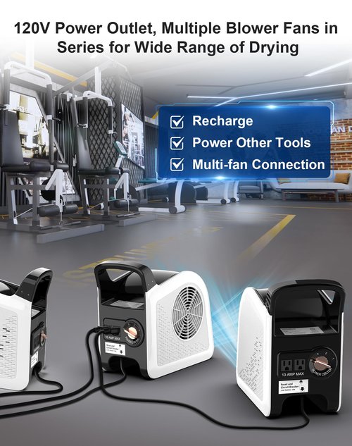 LZLXXLZL Air Mover Blower Fan - Utility Fan 3 Speeds, 2 AC Outlets, Reset and Circuit Breaker, Carpet Dryer for Garage, Gym, Shop, Kitchen - Ventilating, Cooling and Drying, 12", White