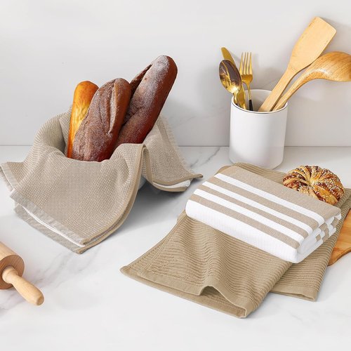 Homaxy Premium Kitchen Towels - Soft & Absorbent 380 GSM Cotton | 18”x28”, 6 Pack, Khaki