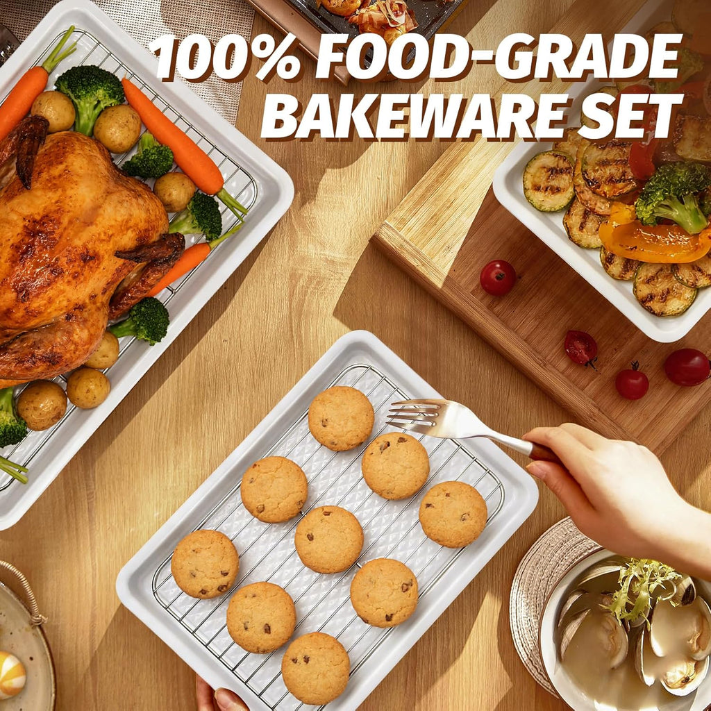 Skiennix Nonstick Ceramic Baking Sheet Set - 3-Pack Half/Jelly Roll/Quarter Pan | Oven Safe 550°F, Dishwasher Safe, Non-Toxic