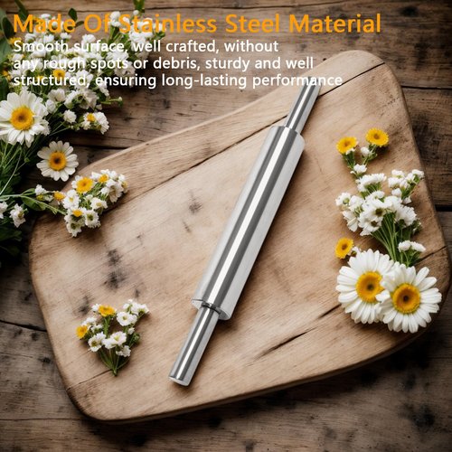 REDANT 17-Inch 18/8 Stainless Steel Rolling Pin - Metal Dough Roller for Baking, Pizza, Chapati & Cookies - Non-Slip Handles, Dishwasher Safe