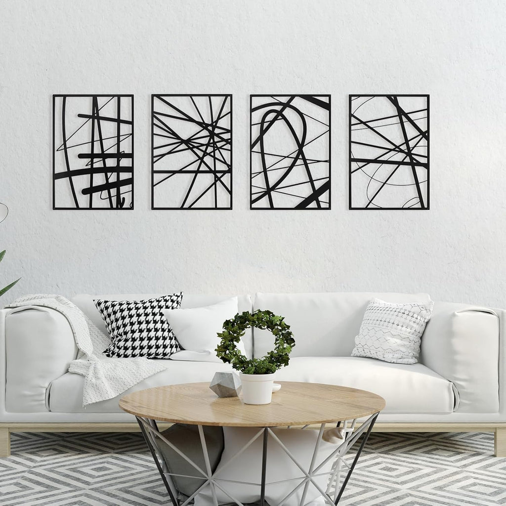 Art3dwallpanels Black Abstract Wall Art - Metal Line Art Decor | 3D Textured Sculptures, 17" x 12", 4 Pack