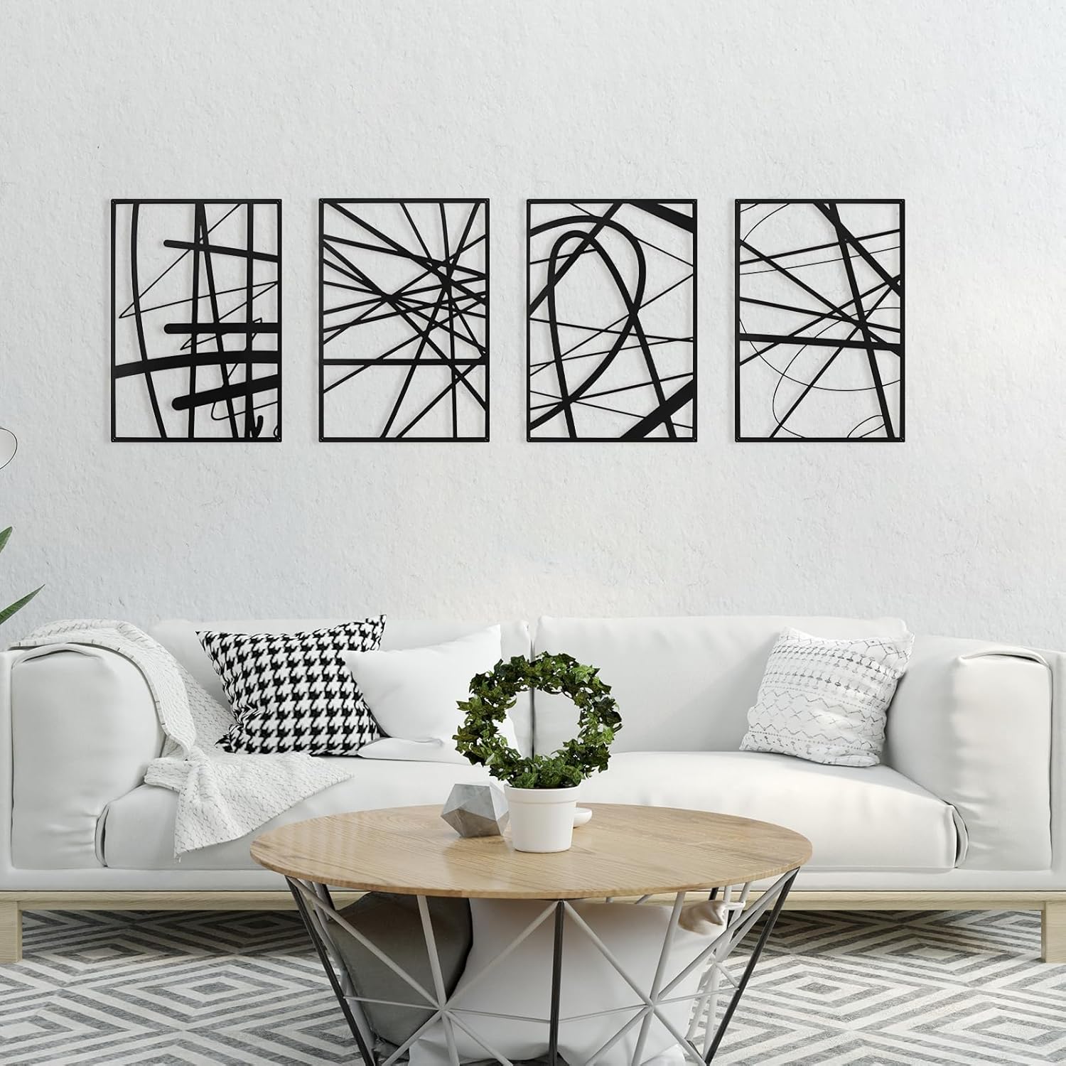 Art3dwallpanels Black Abstract Wall Art - Metal Line Art Decor | 3D Textured Sculptures, 17" x 12", 4 Pack