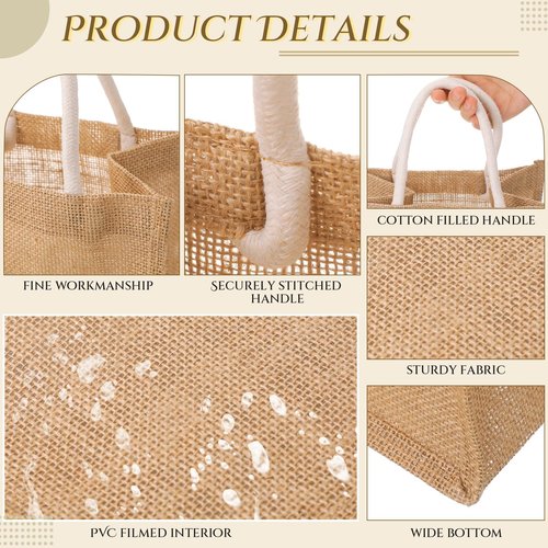 Cunno 24 Pcs Burlap Tote Bag Mini Jute Reusable Waterproof Bag with Handles Small Blank Canvas for Wedding Beach DIY Gift (Classic,8.27 x 9.06 x 5.91)