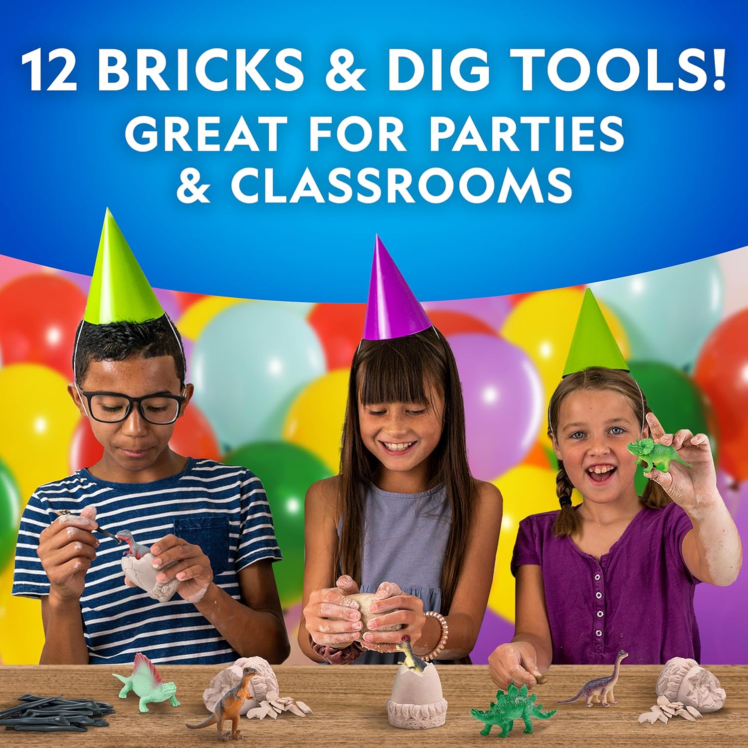 National Geographic Dinosaur Dig Kit - 12 Dino Shaped Bricks with Figures & Excavation Tools | STEM Toy for Kids
