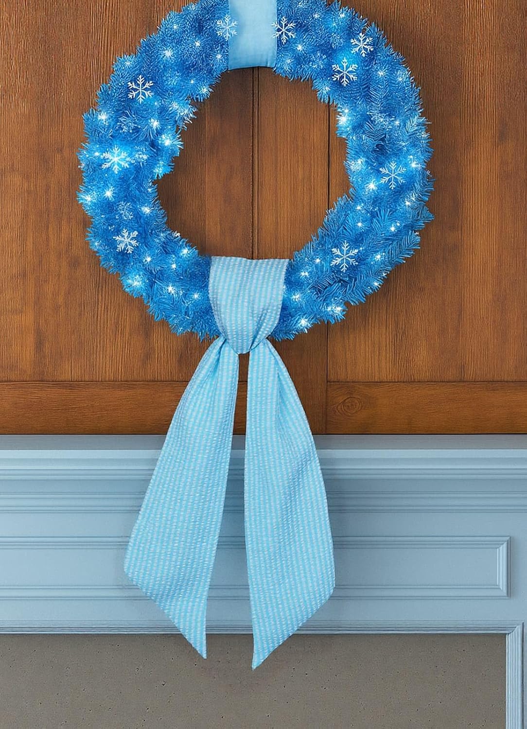 Skiennix Blue Gingham Wreath Sash - 5.12" Wide x 54.33" for Baby Shower & Summer Decor