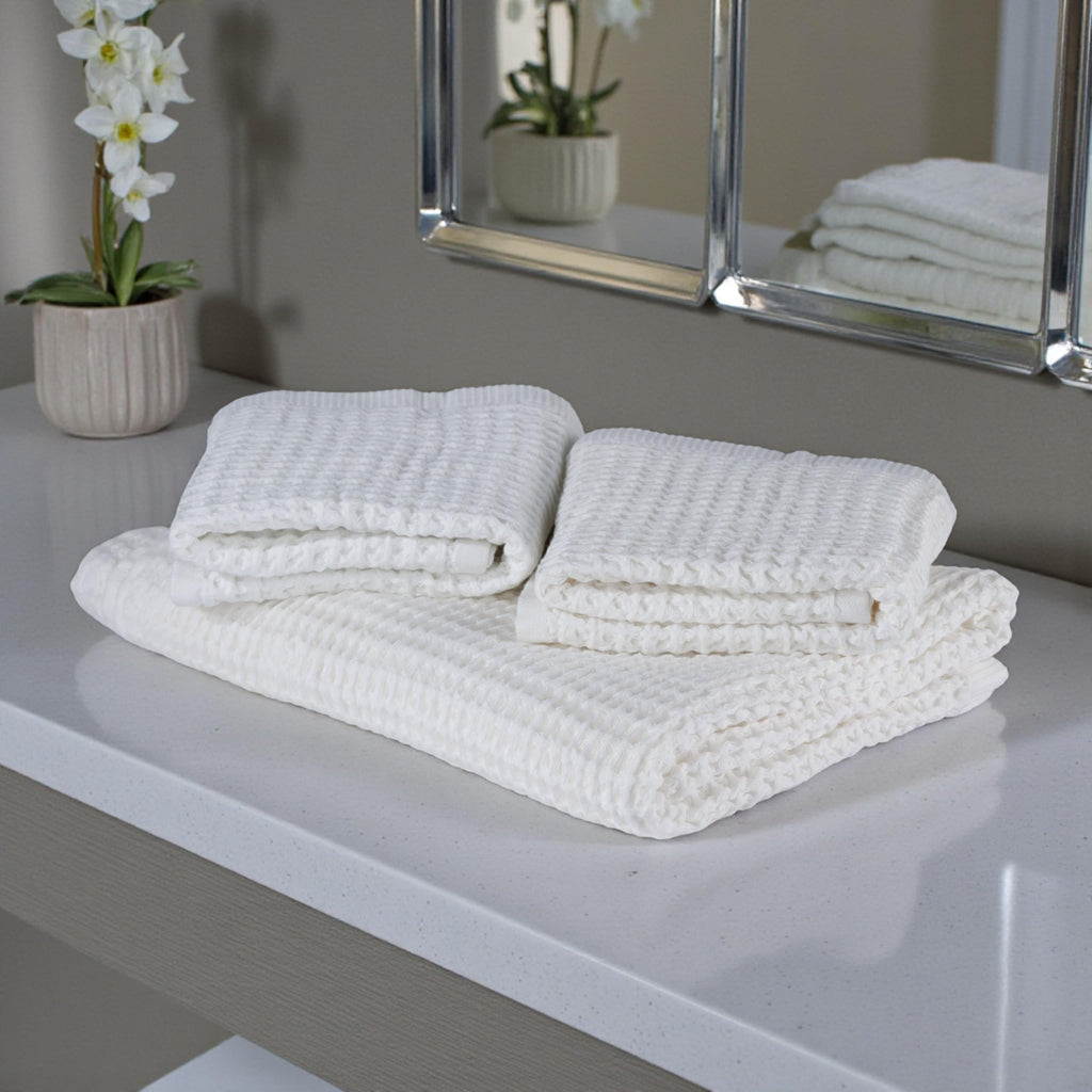 DEMMEX Organic Cotton Waffle Turkish Hand Towels for Bathroom & Kitchen, Large 20x30 in, 100% Oeko-TEX Certified Ultra Soft Turkish Cotton, Lightweight Quick Dry Waffle Weave, Set 2 (Crisp White)