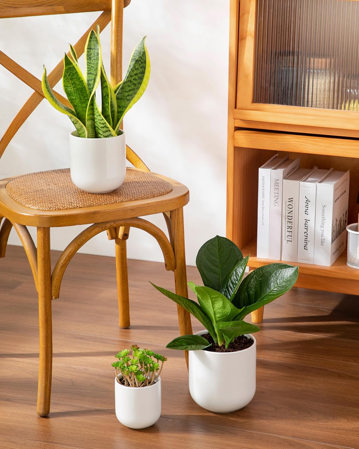 Vancasso Ceramic Plant Pots - Set of 3 (4", 5", 6") | Modern Indoor Planters with Drainage Holes