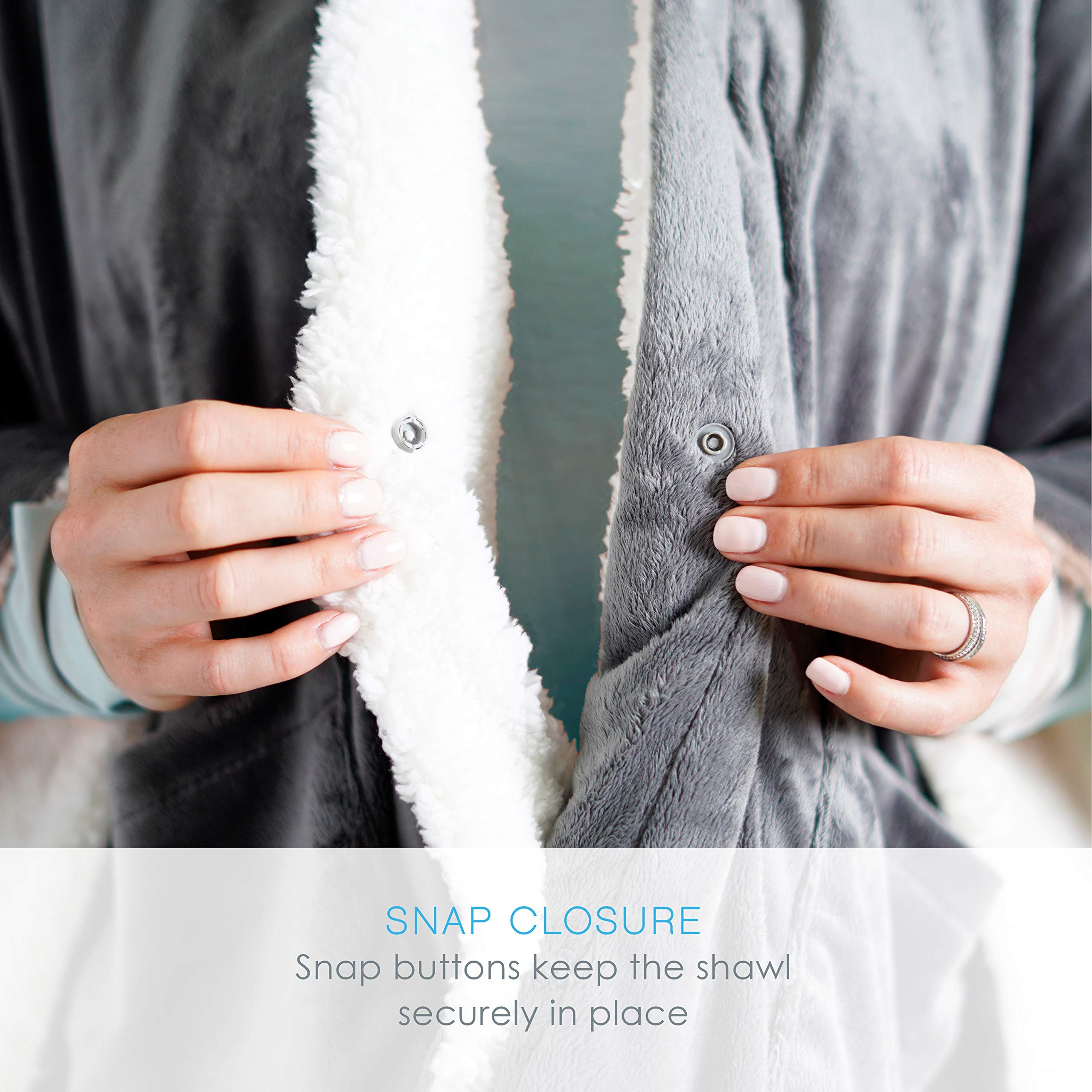 Pure Enrichment PureRelief Plush Heated Shawl - 4 InstaHeat Settings, Wearable Design with Snap Closures, Deep Pockets, Soft Micromink & Sherpa Fabric, Auto Shut-Off Timer, & Machine Washable
