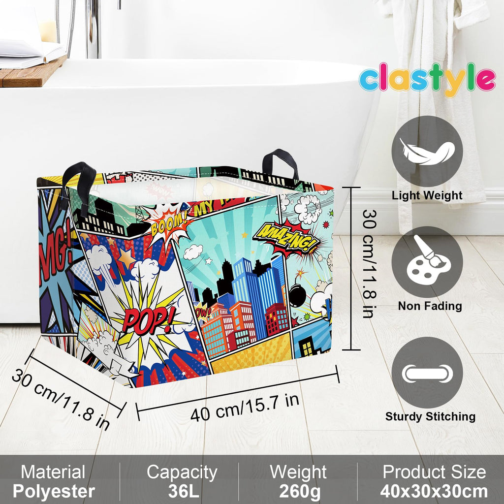 Clastyle 36L Rectangle Blue Comics Hero Kid Storage Basket Collapsible City Building Clothes Toy Nursery Bin Book Shelf Basket