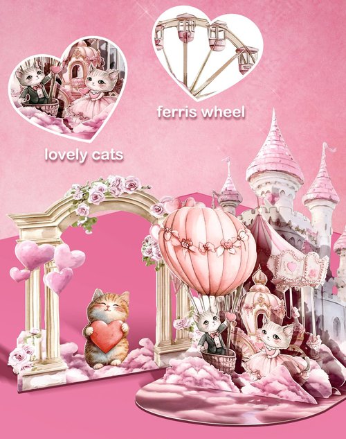 Coralogo Pink Cats Pop up Wedding Card - Cute Funny 3D Wedding Congratulations Card, Romantic Cat Newly Wed Gifts for Newlywed Couple Girlfriend Wife in Anniversary Valentine’s Day All Occasion