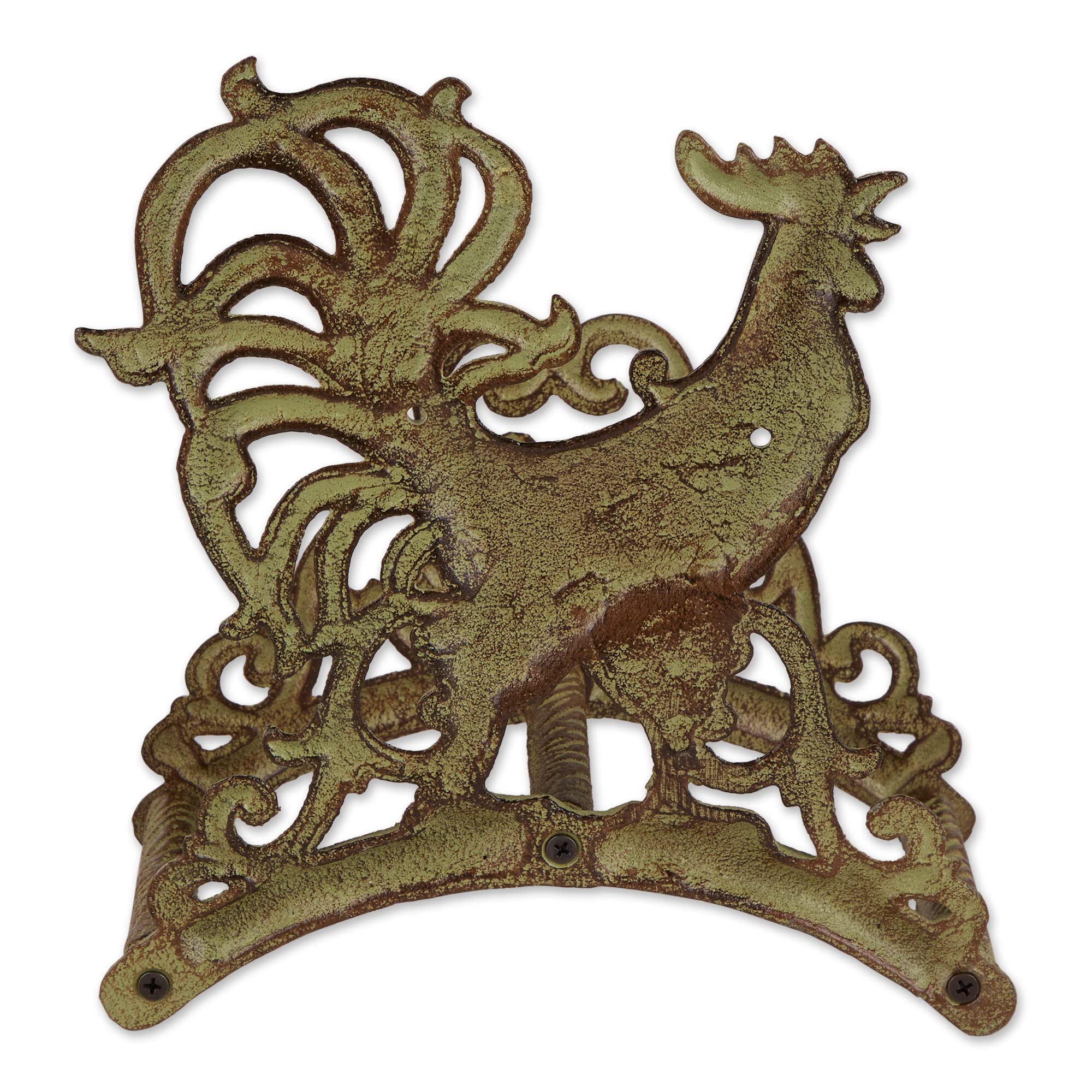 Zingz & Thingz Outdoor Garden Rooster Cast Iron Hose Organizer, 9.5x5.5x10.25", Brown