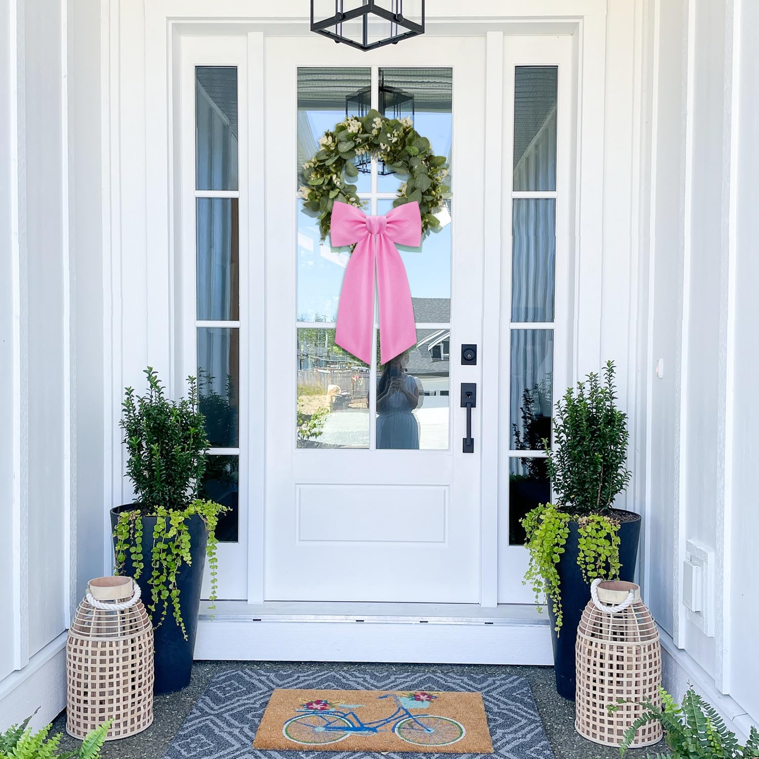 Skiennix Pink Wreath Sash - Elegant Linen Ribbon Bow for Front Door & Porch Decor | 2 Pcs Set
