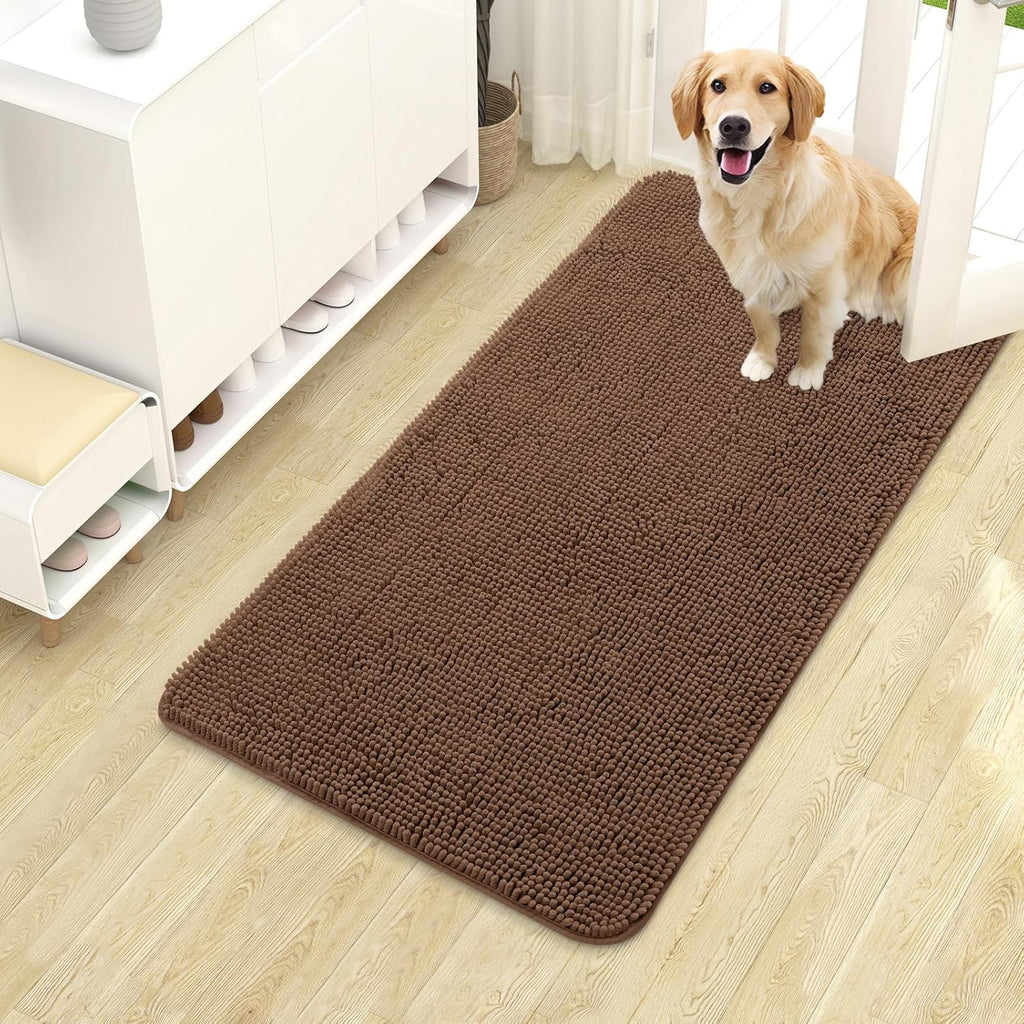 OLANLY Dog Door Mat - Absorbent Non-Slip Washable Chenille Mat for Muddy Paws | 40x24 Mocha