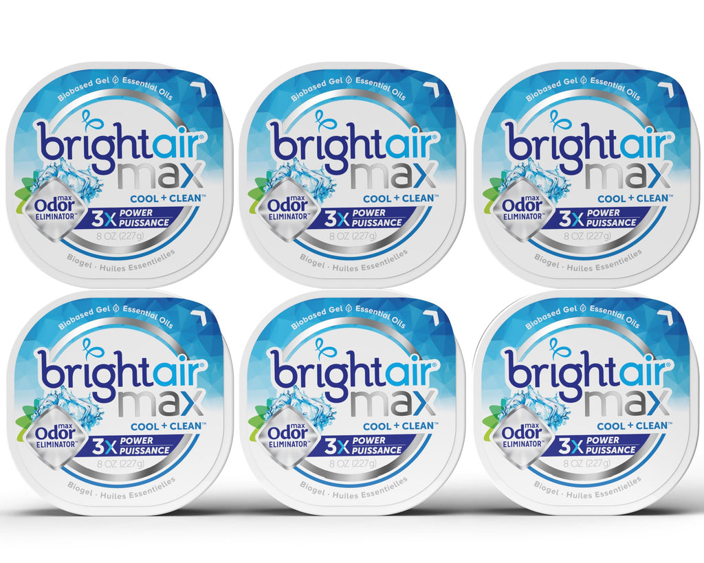 Bright Air Max Odor Eliminator Gel, Biobased Air Freshener, Cruelty Free, Cool and Clean Scent, 8 Oz Each, 6 Pack