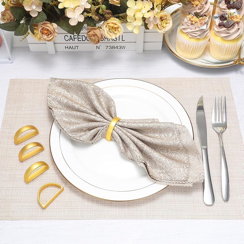Matte Gold Napkin Rings Set of 48 - D-Shape Bulk Napkin Holders for Thanksgiving & Christmas - 1.8 x 1.18 in