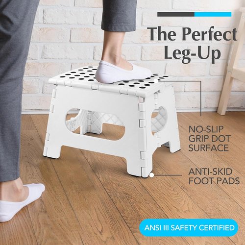 Handy Laundry Folding Step Stool - Lightweight & Sturdy for Adults and Kids | Easy One-Flip Design - White, 9 Inch