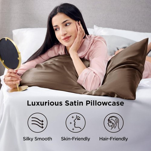 Bedsure King Size Satin Pillowcase Set - Brown Pillow Cases for Hair & Skin, 20x36 Inches, 2 Pack