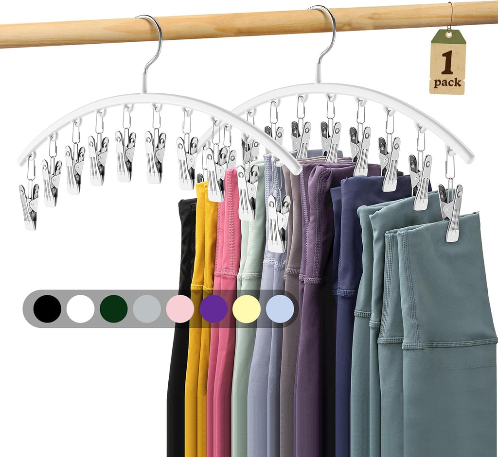 Skiennix Legging Organizer - Metal Yoga Pants Hanger with 10 Clips for Space-Saving Closet Storage | White
