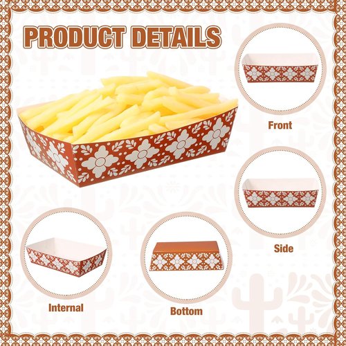 Funrous 100 Pcs Mexican Paper Food Trays - Pre-Assembled Taco Boats for Fiesta & Party Decor
