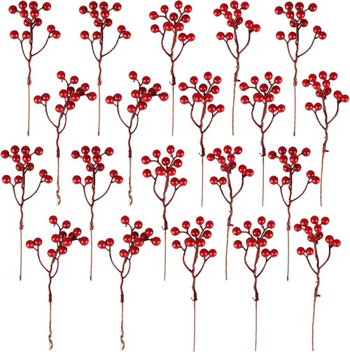 Fangoo 20 Pack Artificial Red Berry Picks - 7 Inch Burgundy Berries for Christmas Decor | Wreaths & Crafts