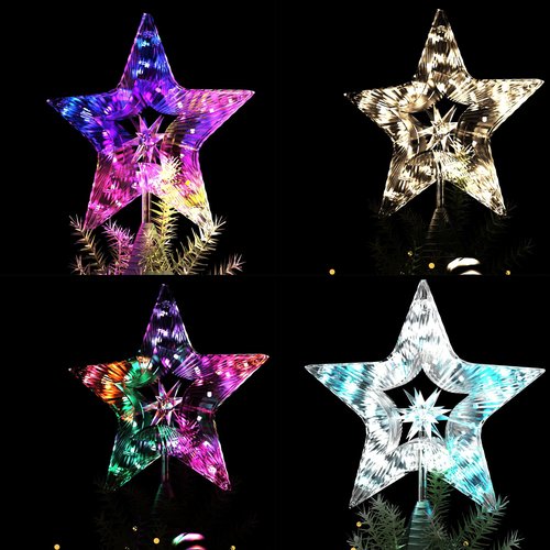10" Christmas Tree Star Topper with Lights, Shatterproof Plastic Star Christmas Tree Topper Lighted for Christmas Tree Decorations, RGB Glow & USB Plug in