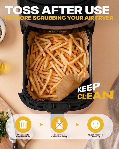 Katbite Air Fryer Liners - 100PCS Thick Disposable Parchment Paper | 8x5.5'' Rectangle for Ninja Dual Air Fryer Accessories
