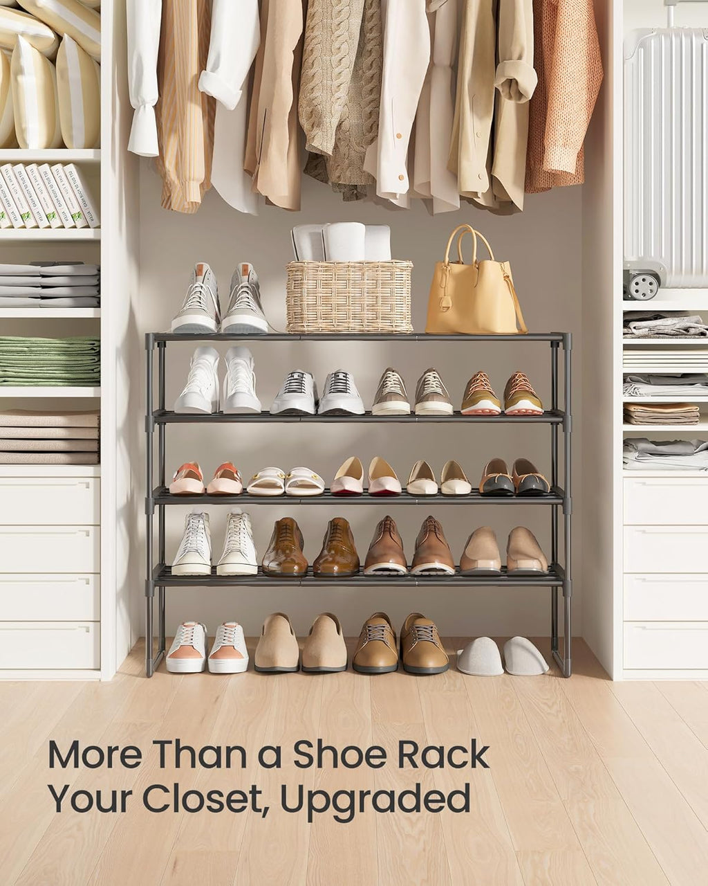 SONGMICS 4-Tier Shoe Rack - Stackable Metal Organizer for 20-25 Pairs | Black, 11.8 x 36.2 x 29.1 Inches