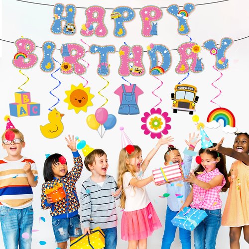 Cartoon Girls Hanging Swirl Banner English Teacher Birthday Party Decorations English Teachers Parties Ceiling Decor Cartoon Teachers Fans Hanging Streamer for Kids Birthday Classroom Party Supplies