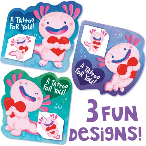 Peaceable Kingdom Valentines Box for Kids, Valentines Day Box Kit for Valentine Cards for Kids Classroom - Axolotl Tattoo